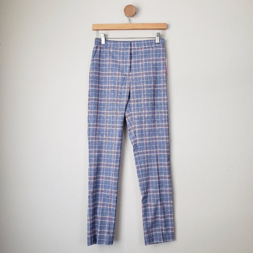 NWT Riley & Rae Blue Plaid Straight Leg Cropped Trouser Pants Size 0 Workwear